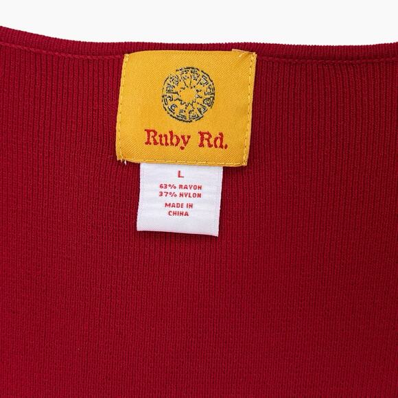 Ruby Rd Knit Top Womens Large Red Embellished Black Beads Holiday Festive Party - Picture 7 of 9